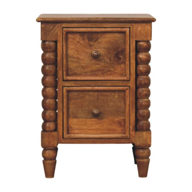 Spindle Amber Bedside Table | Warm Wood Nightstand