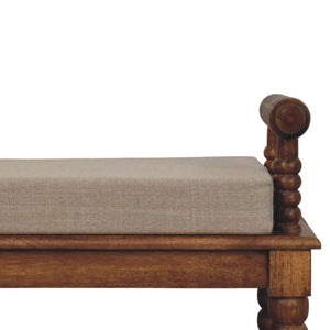 Spindle Amber Linen Bench | Solid Mango Wood | Amber Finish | Upholstered Hallway Seat