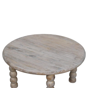 Spindle Coffee Table | Solid Mango Wood | Salted Oak Finish | Sculptural Round Centre Table