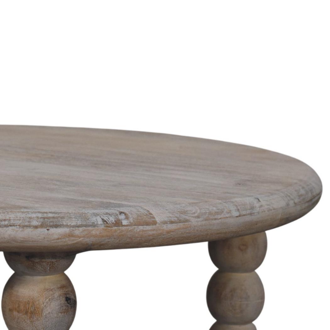 Spindle Coffee Table | Solid Mango Wood | Salted Oak Finish | Sculptural Round Centre Table