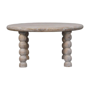Spindle Coffee Table | Solid Mango Wood | Salted Oak Finish | Sculptural Round Centre Table