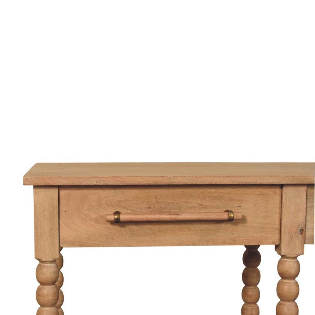 Spindle Console Table | Solid Mango Wood | Stone Driftwood Finish | 2 Drawer Hallway Console with Jute Shelves