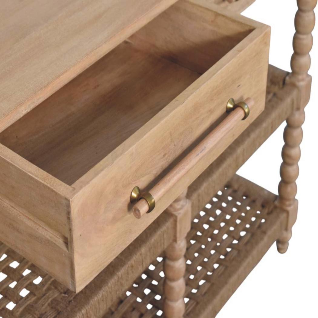 Spindle Console Table | Solid Mango Wood | Stone Driftwood Finish | 2 Drawer Hallway Console with Jute Shelves