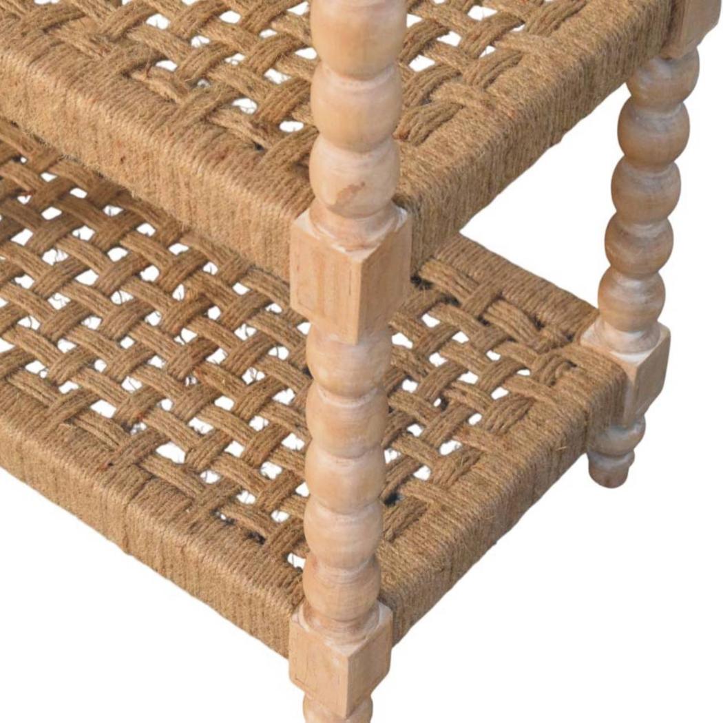Spindle Console Table | Solid Mango Wood | Stone Driftwood Finish | 2 Drawer Hallway Console with Jute Shelves