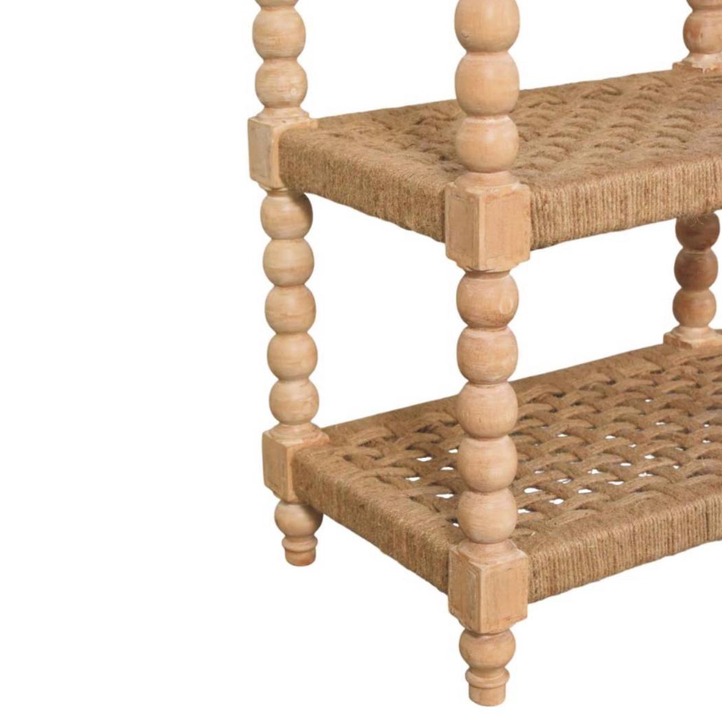Spindle Console Table | Solid Mango Wood | Stone Driftwood Finish | 2 Drawer Hallway Console with Jute Shelves