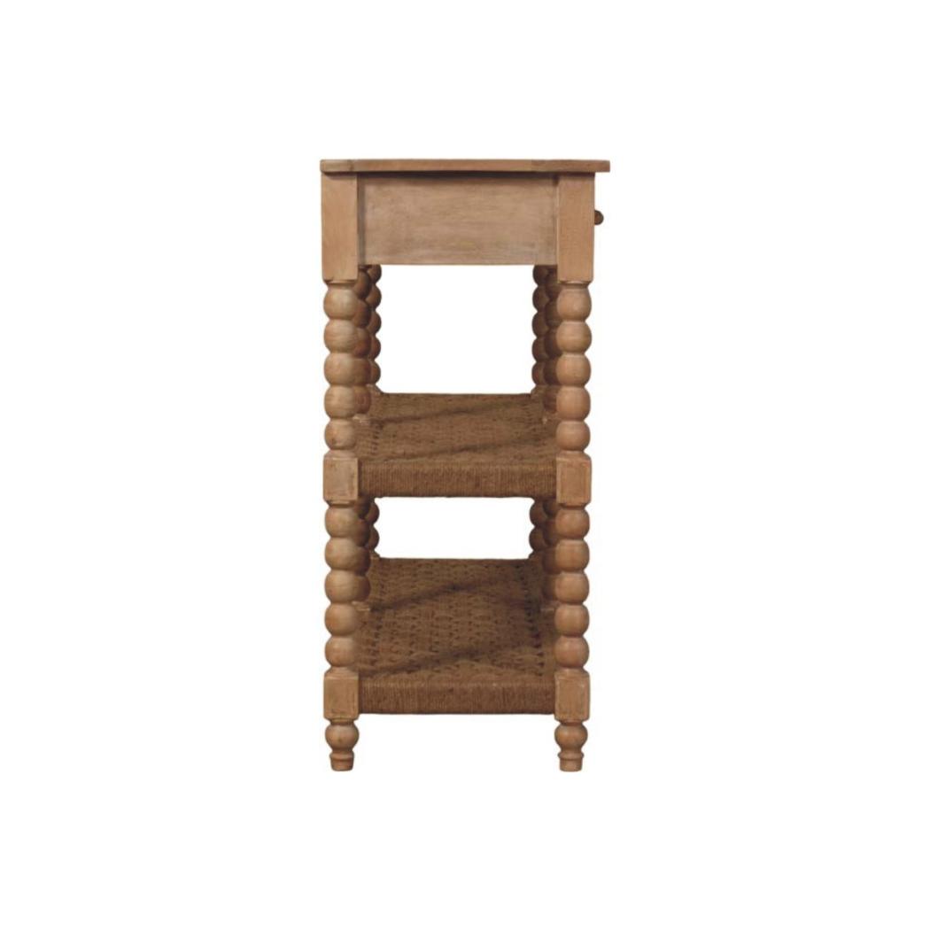 Spindle Console Table | Solid Mango Wood | Stone Driftwood Finish | 2 Drawer Hallway Console with Jute Shelves