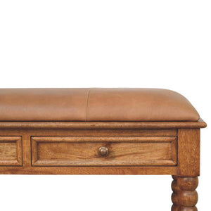 Spindle Leather Bench | Leather Texture | Accent Seating