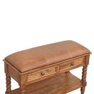 Spindle Leather Bench | Leather Texture | Accent Seating