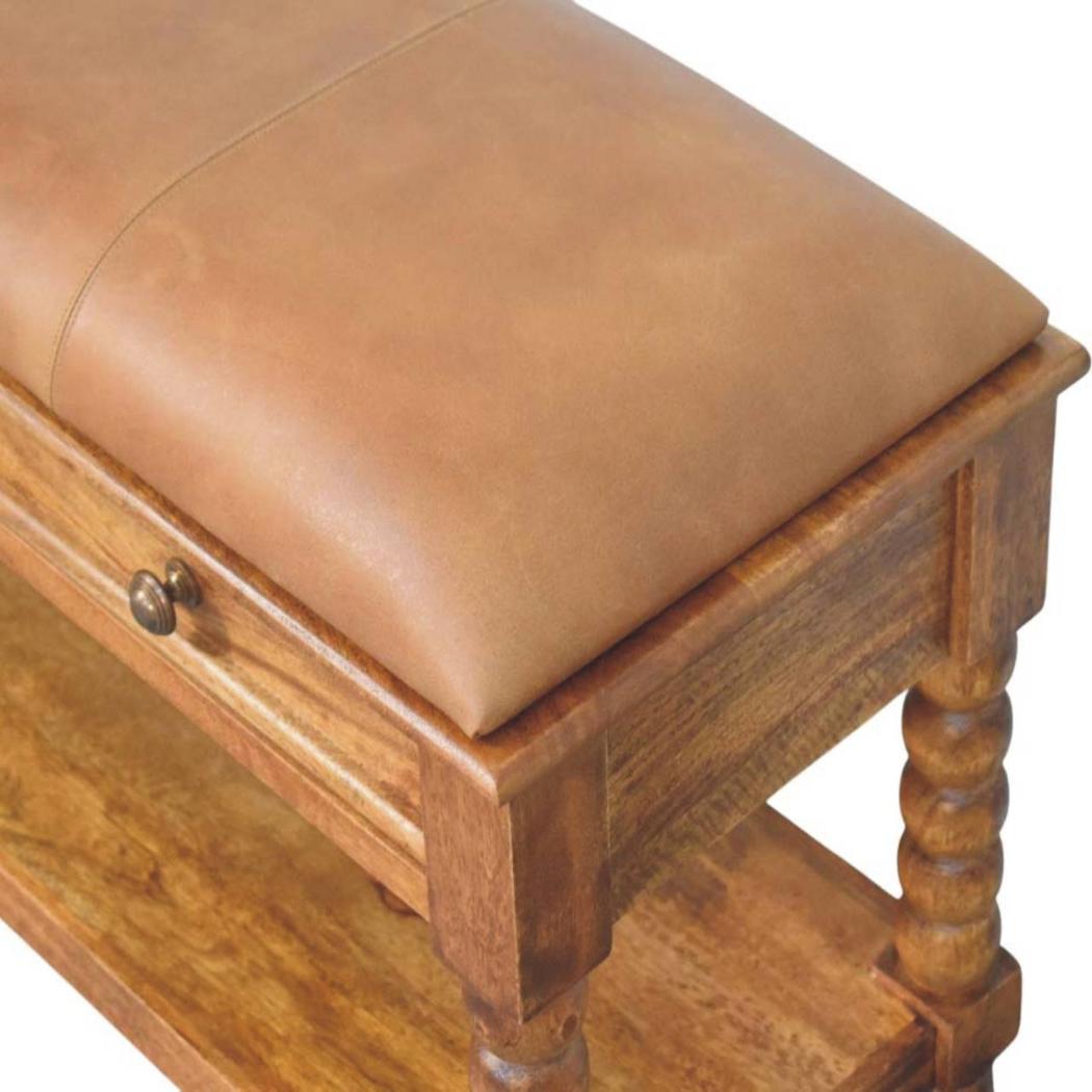 Spindle Leather Bench | Leather Texture | Accent Seating