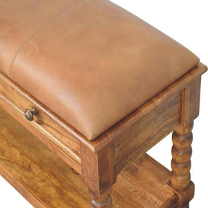 Spindle Leather Bench | Leather Texture | Accent Seating