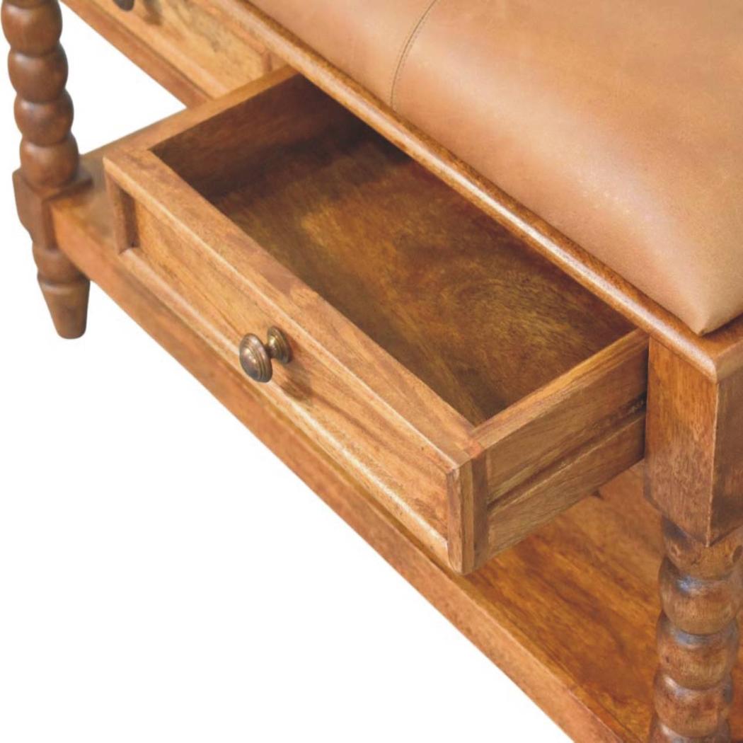 Spindle Leather Bench | Leather Texture | Accent Seating