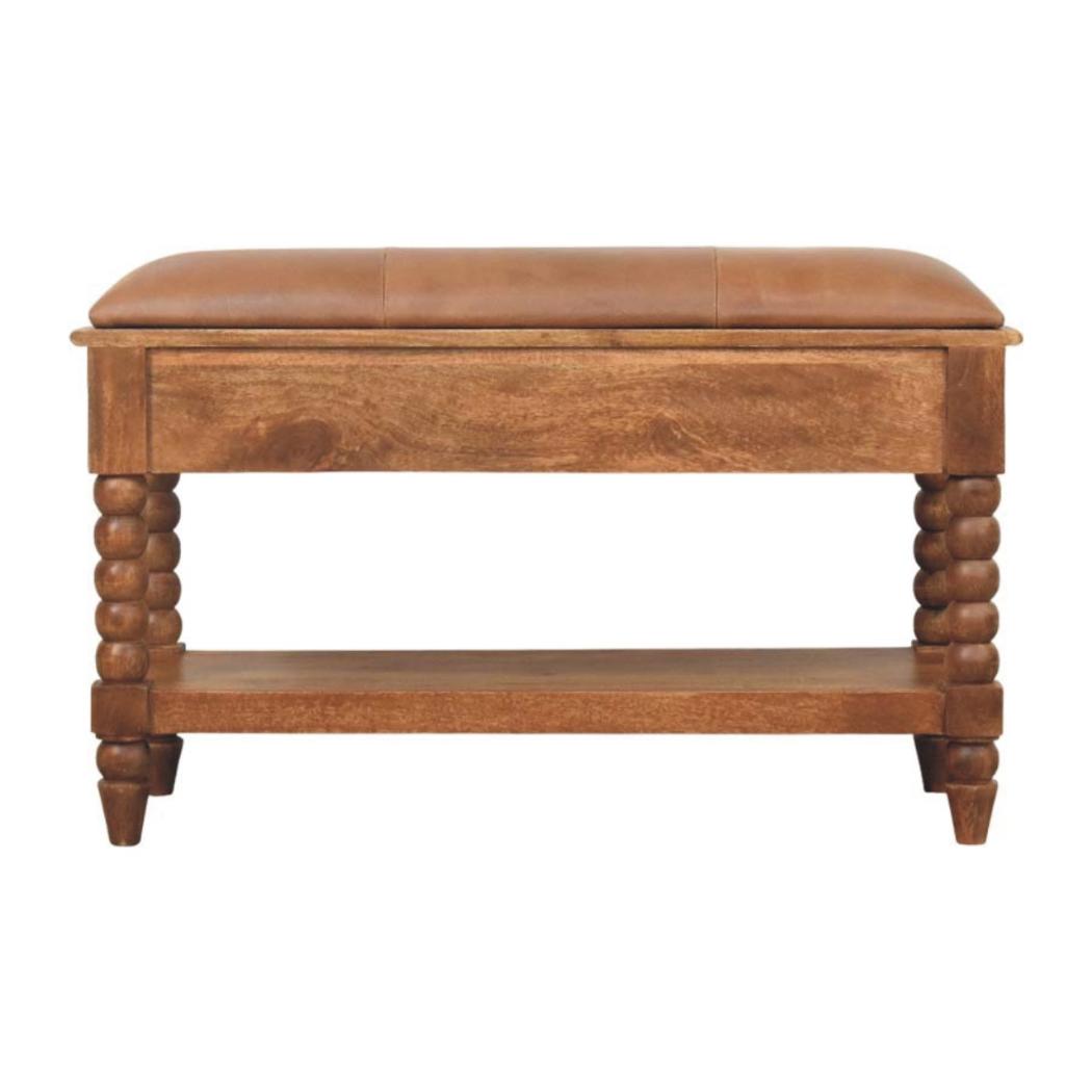 Spindle Leather Bench | Leather Texture | Accent Seating