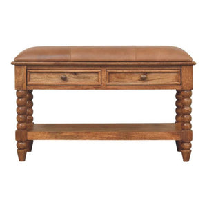 Spindle Leather Bench | Leather Texture | Accent Seating
