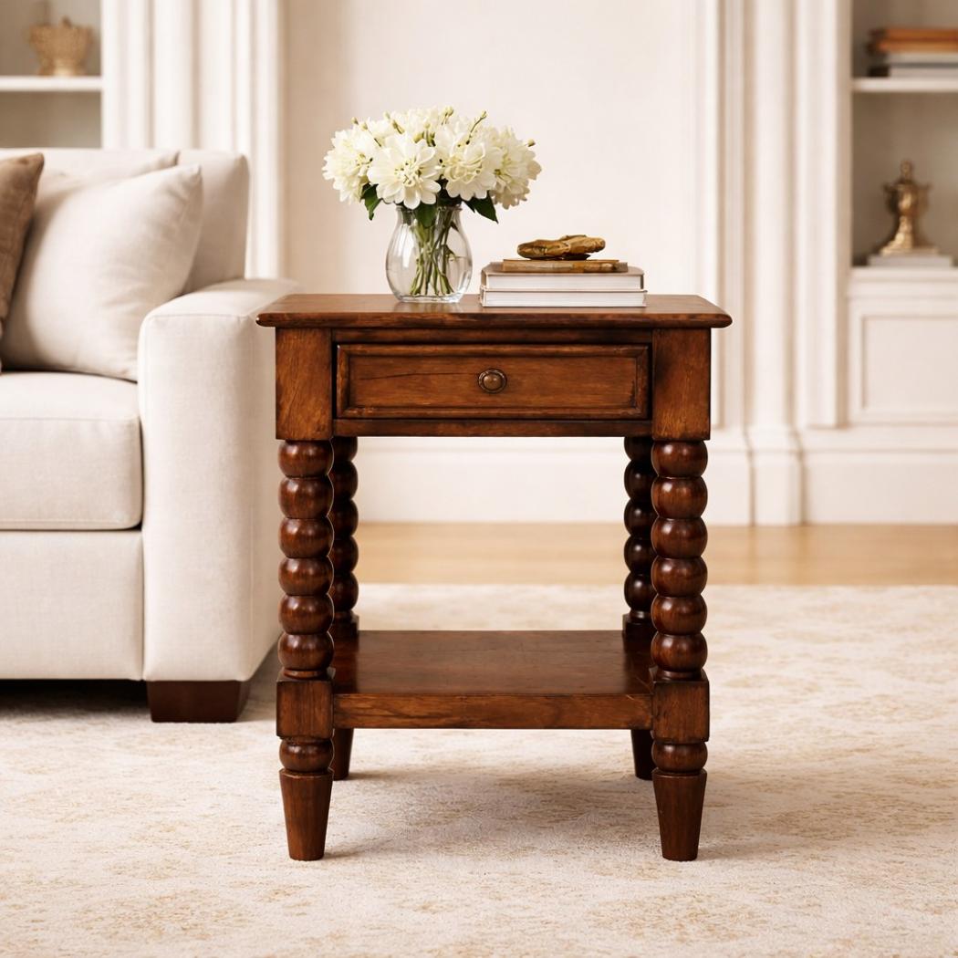 Spindle One-Drawer Side Table | Textured Accent Furniture