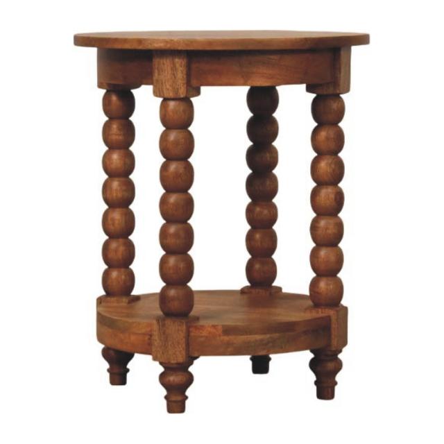 Spindle Round Side Table | Solid Wood Accent Table