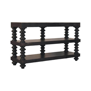 Spindle Shelf Console Table | Solid Mango Wood | Carbon Ash Finish | Open Storage Hallway Table