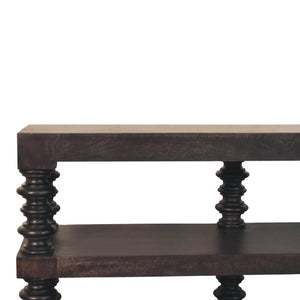 Spindle Shelf Console Table | Solid Mango Wood | Carbon Ash Finish | Open Storage Hallway Table