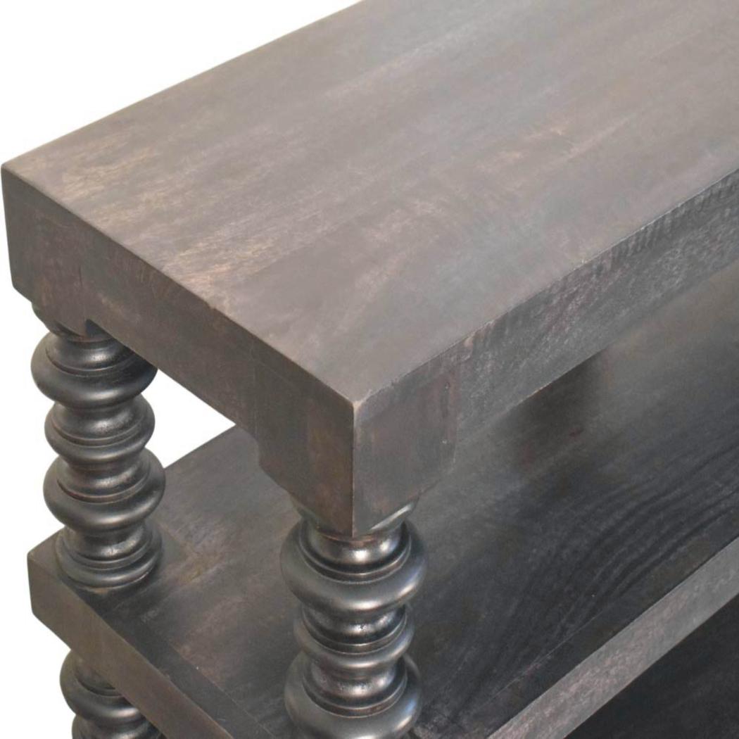 Spindle Shelf Console Table | Solid Mango Wood | Carbon Ash Finish | Open Storage Hallway Table