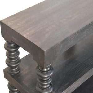 Spindle Shelf Console Table | Solid Mango Wood | Carbon Ash Finish | Open Storage Hallway Table