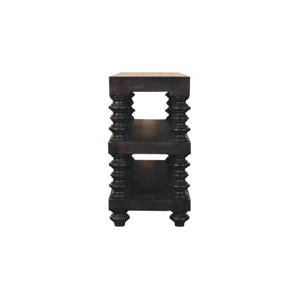Spindle Shelf Console Table | Solid Mango Wood | Carbon Ash Finish | Open Storage Hallway Table