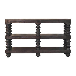 Spindle Shelf Console Table | Solid Mango Wood | Carbon Ash Finish | Open Storage Hallway Table