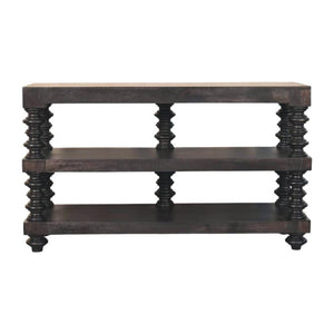 Spindle Shelf Console Table | Solid Mango Wood | Carbon Ash Finish | Open Storage Hallway Table