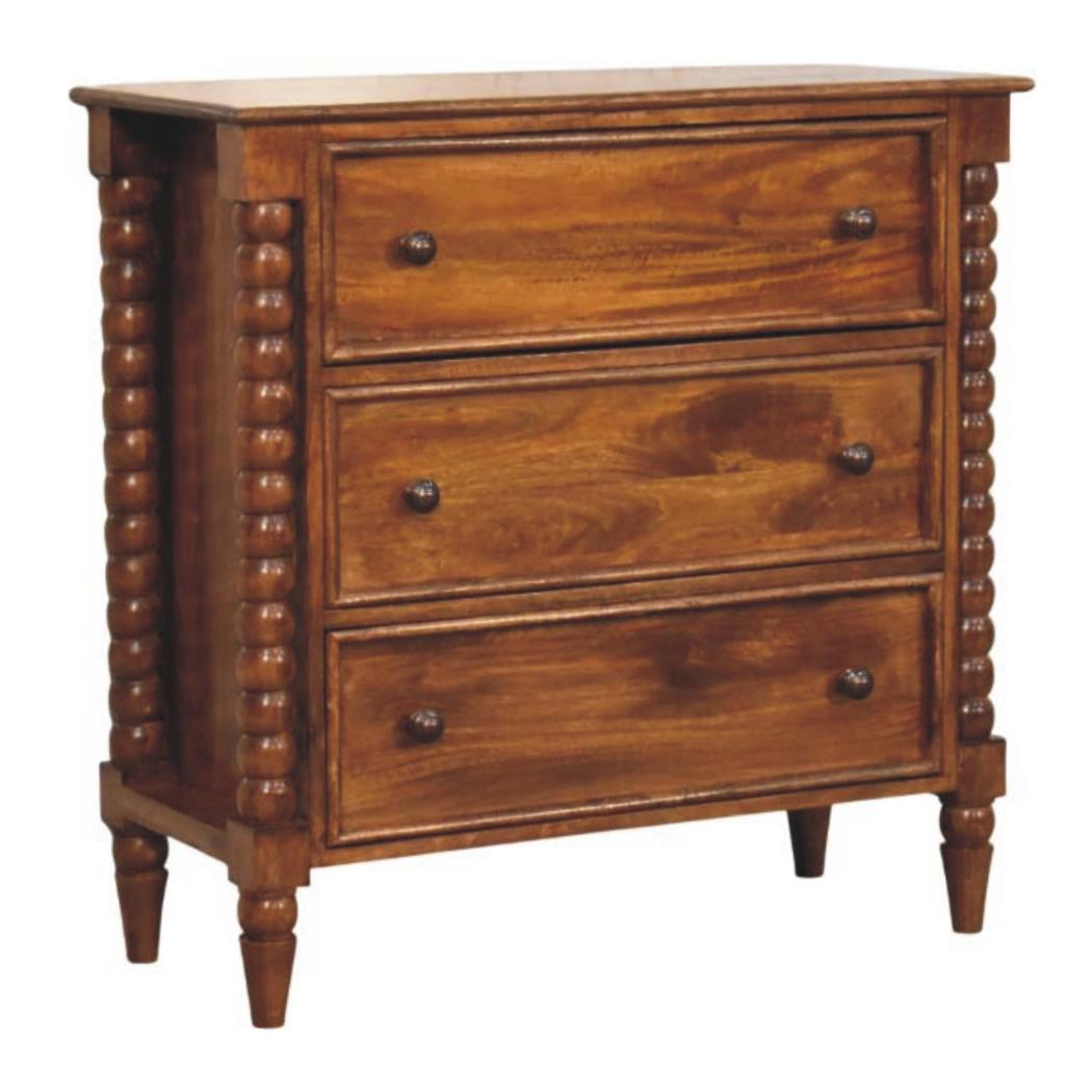 Spindle Three-Drawer Chest | Textured Bedroom Storage