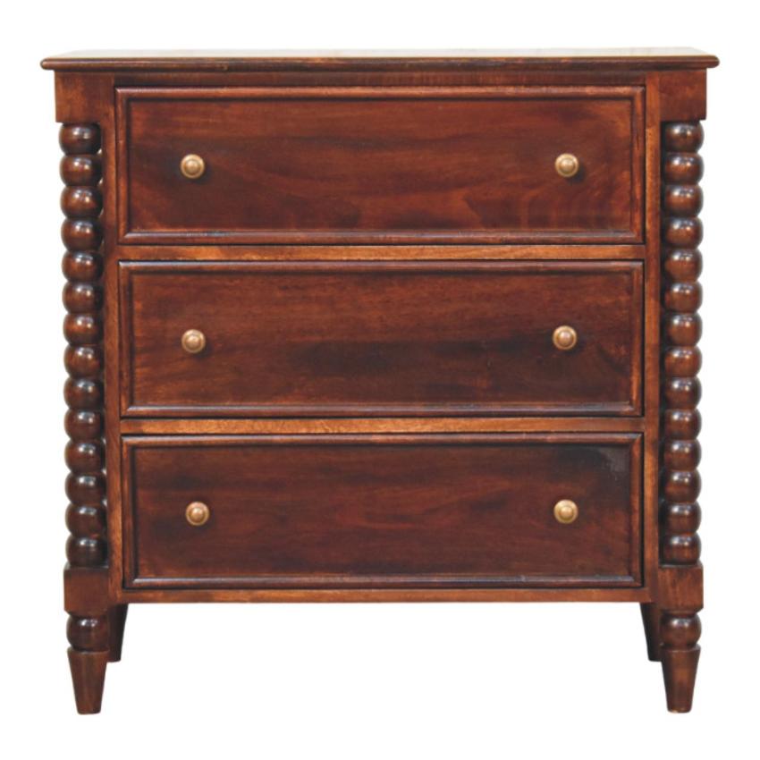 Spindle Winewood Chest | Solid Wood Drawers | Warm Timber Storage