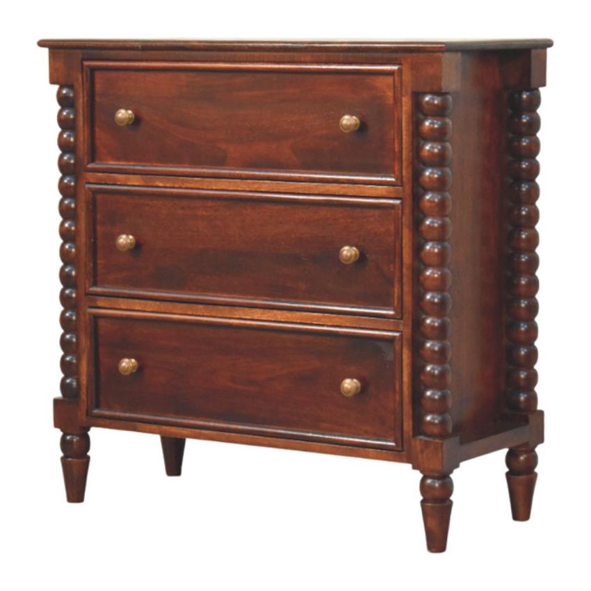 Spindle Winewood Chest | Solid Wood Drawers | Warm Timber Storage