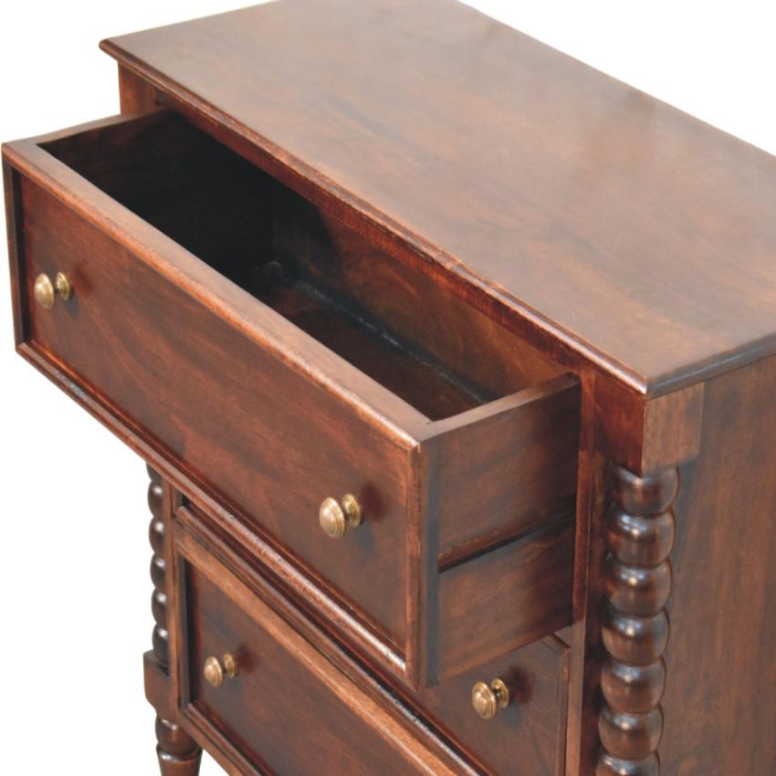 Spindle Winewood Chest | Solid Wood Drawers | Warm Timber Storage