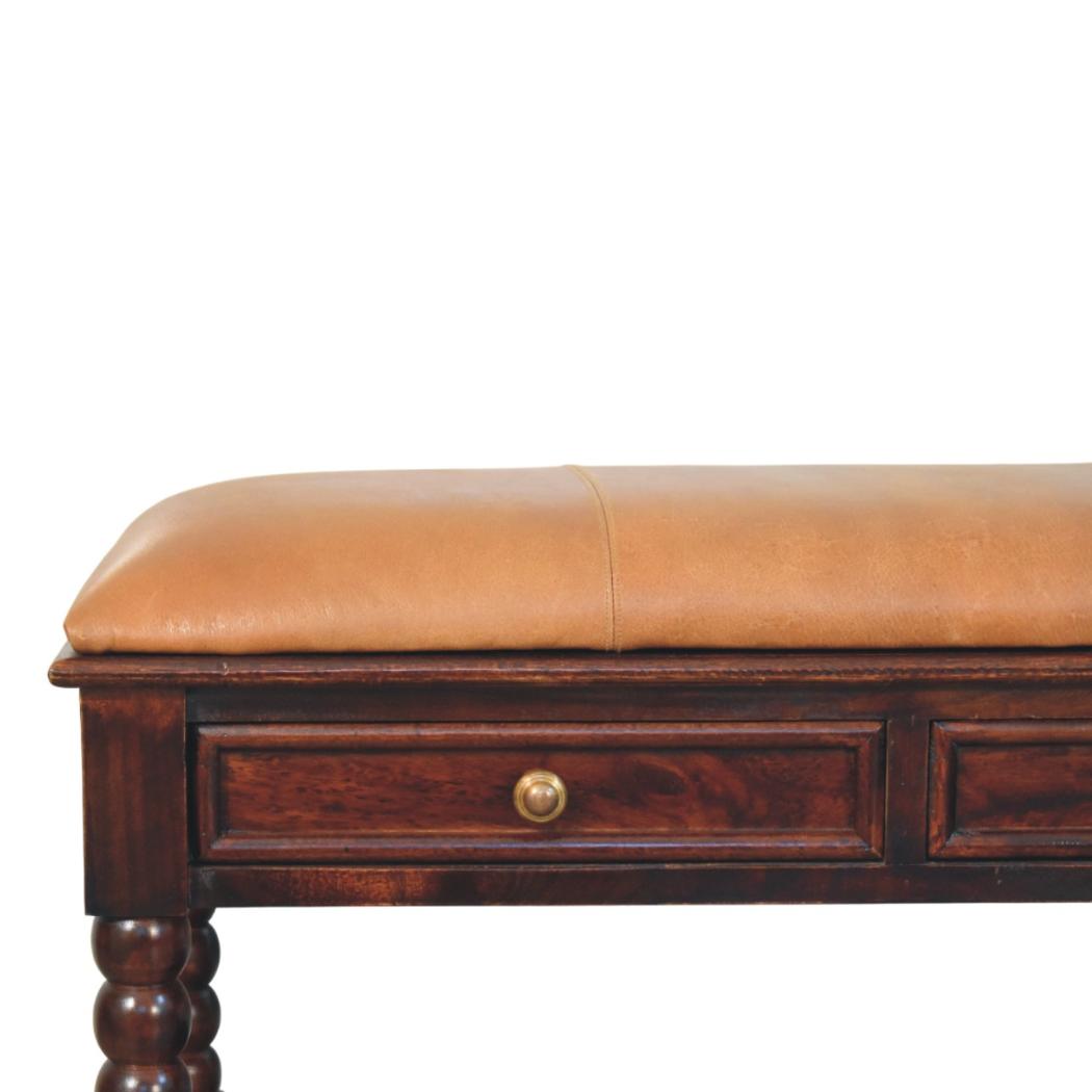 Spindle Winewood Leather Bench | Leather Texture | Accent Seating