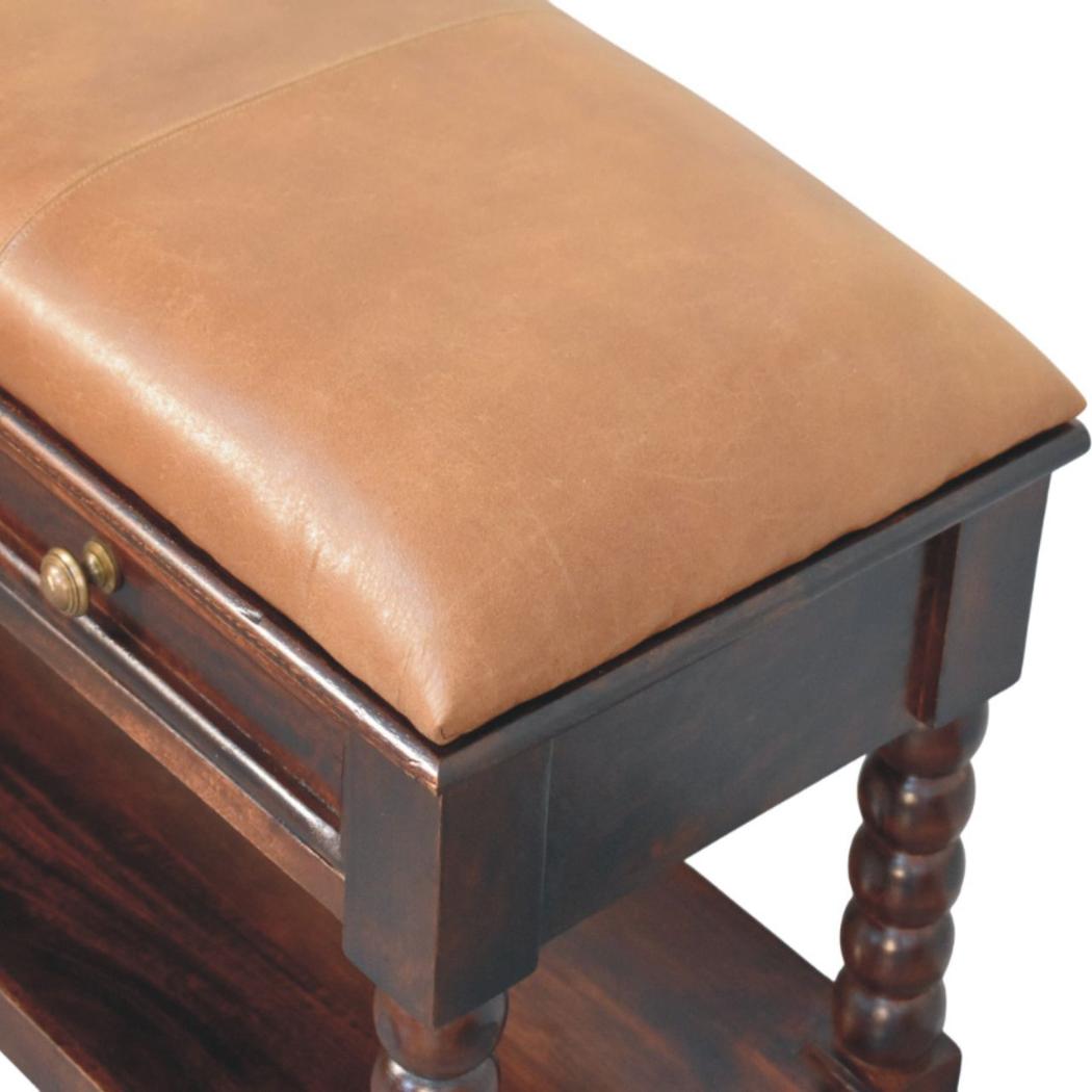 Spindle Winewood Leather Bench | Leather Texture | Accent Seating