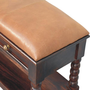 Spindle Winewood Leather Bench | Leather Texture | Accent Seating