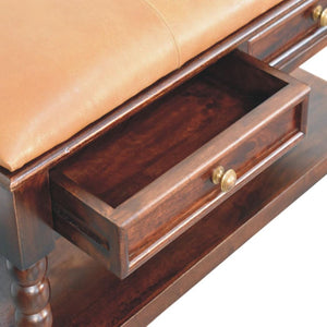 Spindle Winewood Leather Bench | Leather Texture | Accent Seating