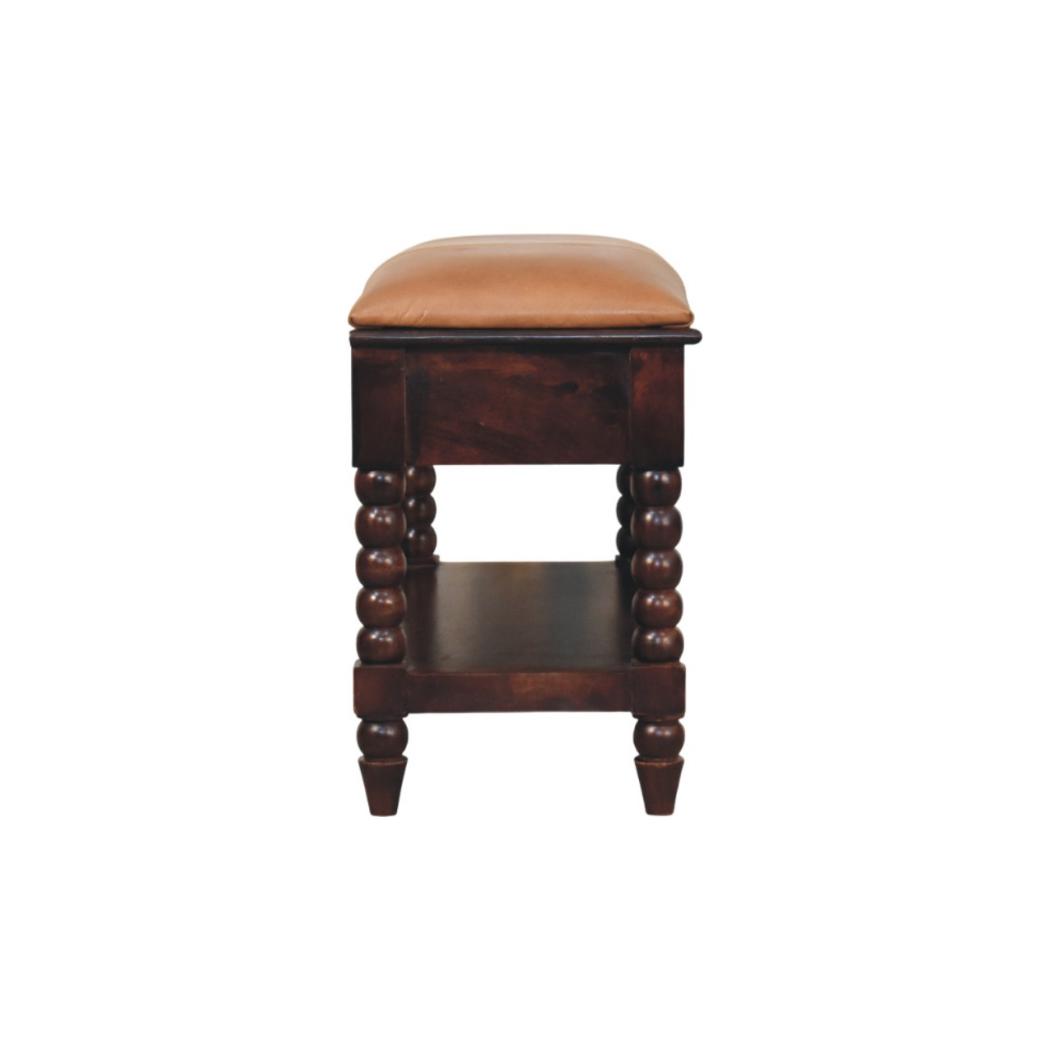 Spindle Winewood Leather Bench | Leather Texture | Accent Seating