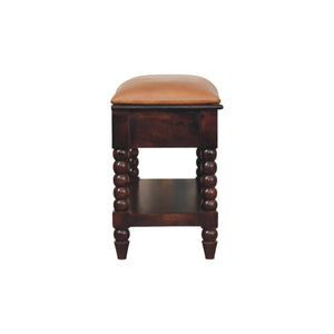 Spindle Winewood Leather Bench | Leather Texture | Accent Seating
