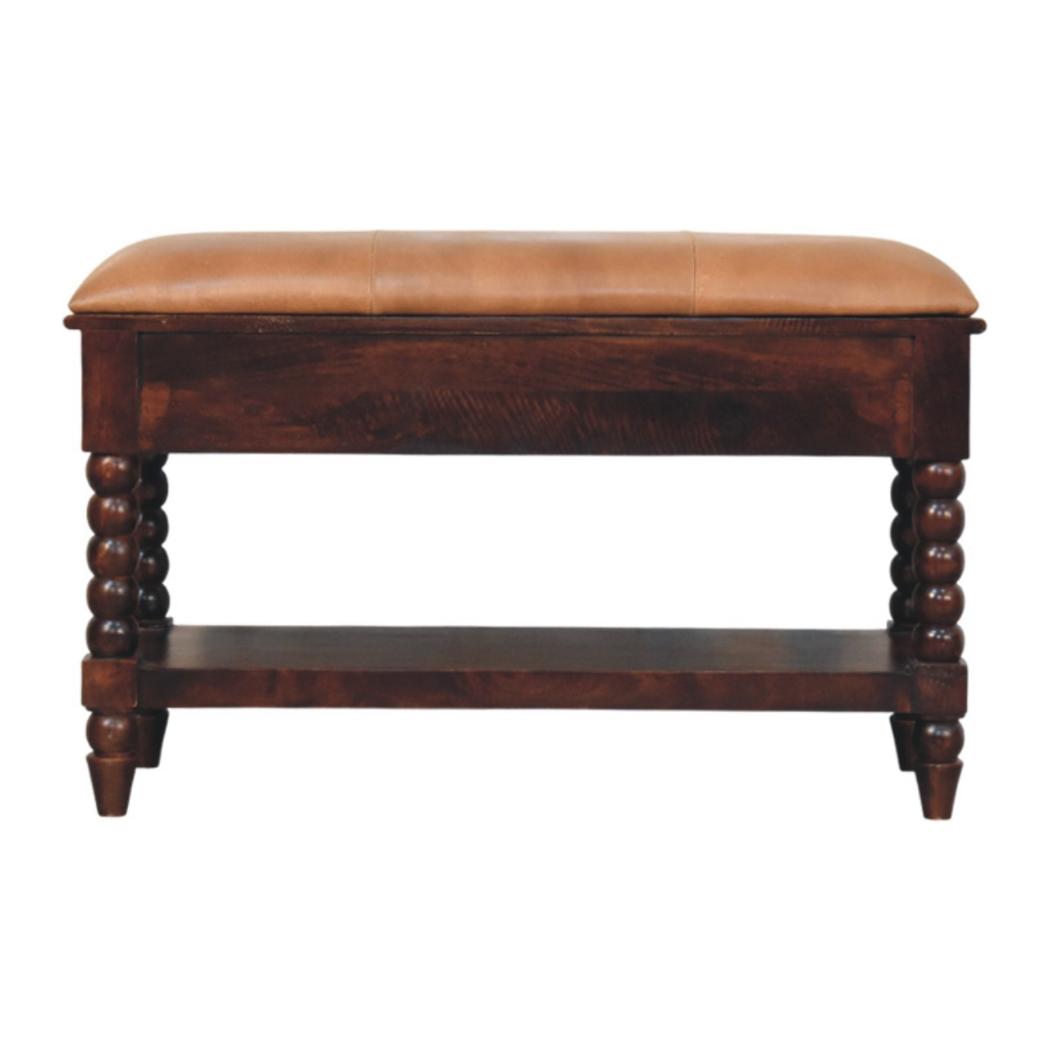 Spindle Winewood Leather Bench | Leather Texture | Accent Seating