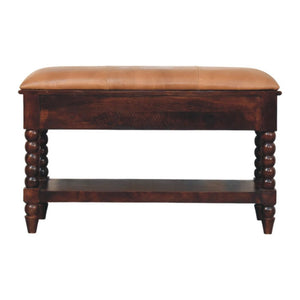 Spindle Winewood Leather Bench | Leather Texture | Accent Seating