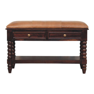 Spindle Winewood Leather Bench | Leather Texture | Accent Seating