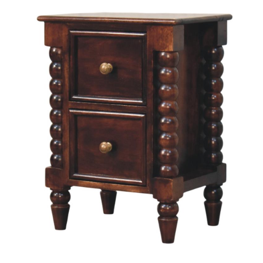 Spindle Winewood Nightstand | Turned Detail Bedside | Rich Timber Finish