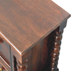 Spindle Winewood Nightstand | Turned Detail Bedside | Rich Timber Finish