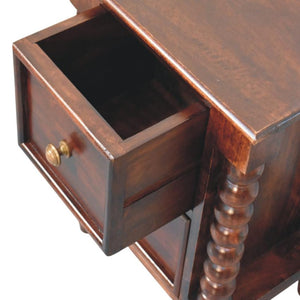 Spindle Winewood Nightstand | Turned Detail Bedside | Rich Timber Finish
