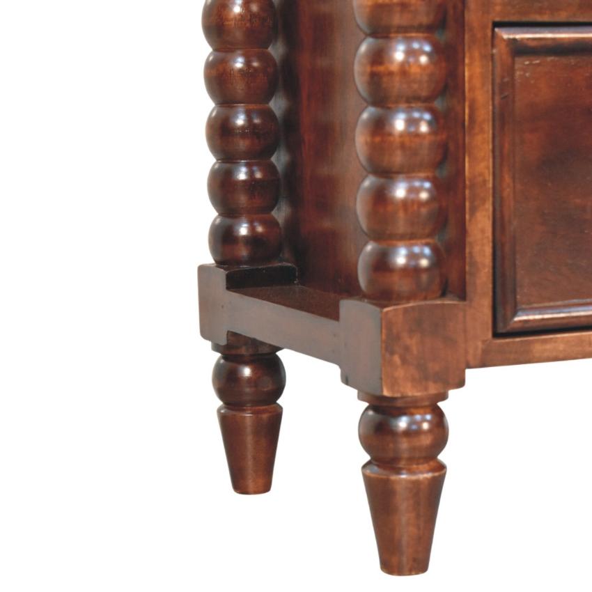 Spindle Winewood Nightstand | Turned Detail Bedside | Rich Timber Finish