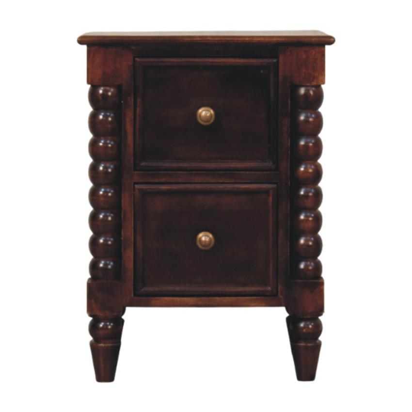 Spindle Winewood Nightstand | Turned Detail Bedside | Rich Timber Finish