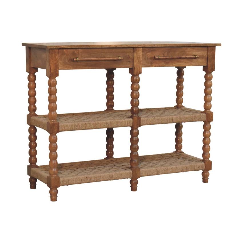 Spindle Woven Console Table | Timber Hallway Table with Woven Detail