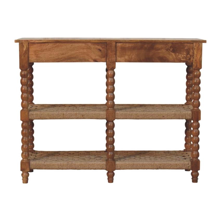 Spindle Woven Console Table | Timber Hallway Table with Woven Detail