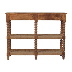Spindle Woven Console Table | Timber Hallway Table with Woven Detail