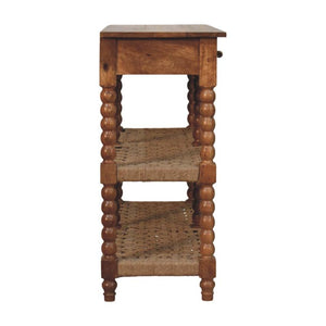 Spindle Woven Console Table | Timber Hallway Table with Woven Detail