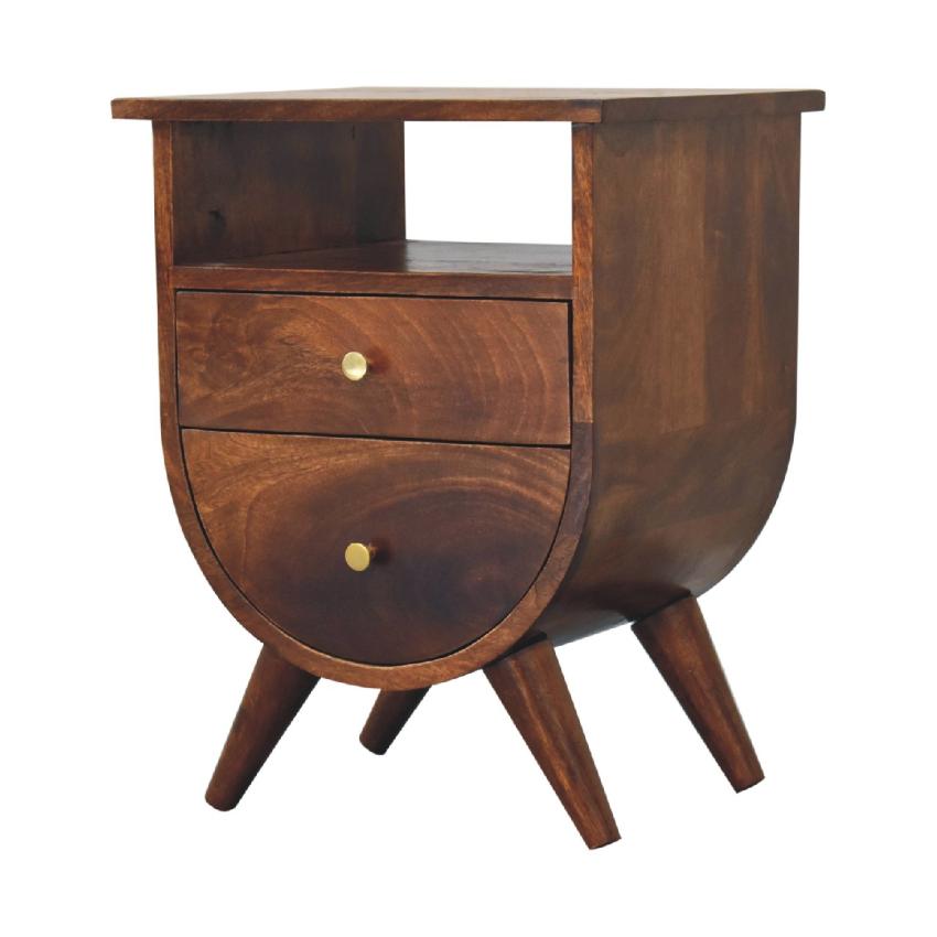 Split Chestnut Bedside Table | Solid Mango Wood | Compact Storage