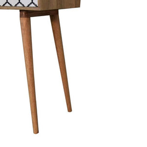 Stella Geo Pattern Writing Desk | Solid Mango Wood | Oak Finish | 1 Drawer & Open Shelf